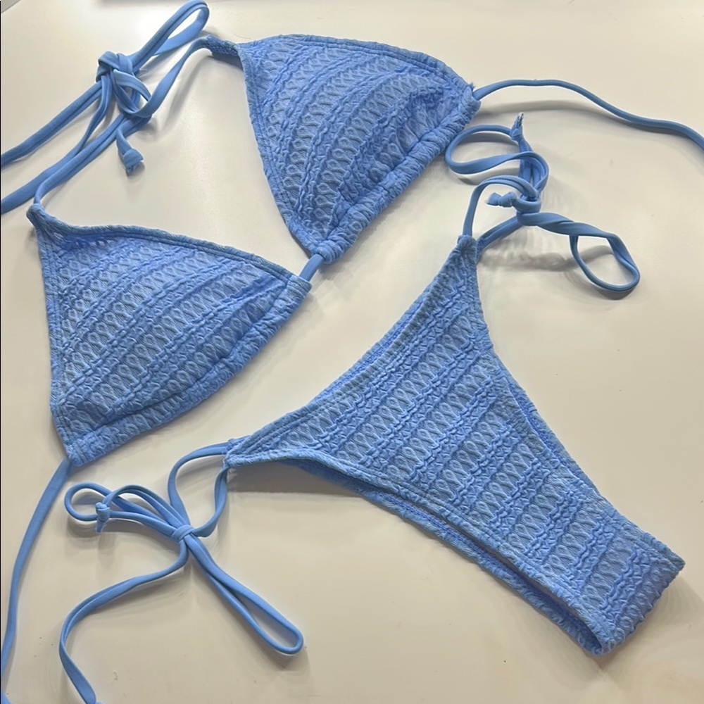 Never Worn Blue Textured Bikini top: $9, bottoms:$6